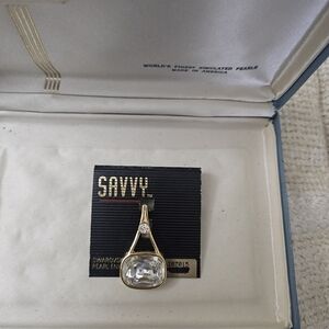 Vtg Savvy Goldtone Pendant/Enhancer with Clear Swarowski Crystals